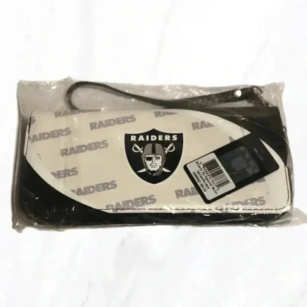 NWT vegan leather zip around licensed Oakland raiders black wristlet wallet